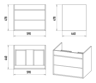 Подвесная тумба под раковину Misty Кедр 60см чёрный/орех